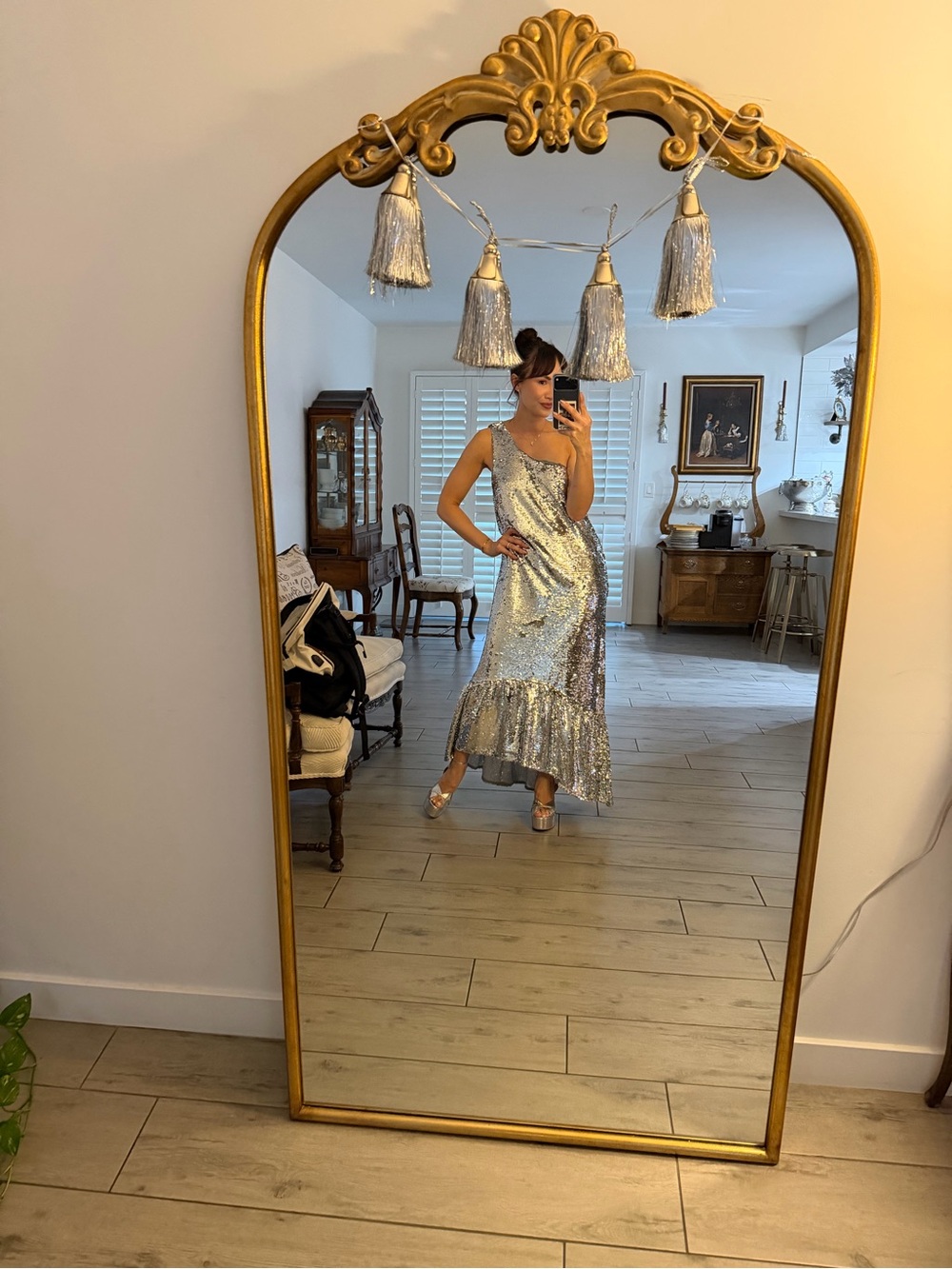 Maeve Silver Sequin One-Shoulder Gown